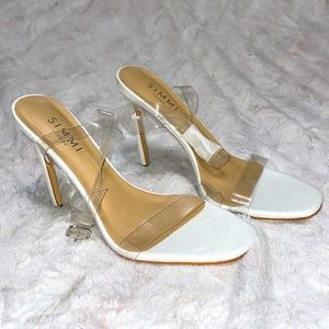 White Faux Snake Skin Heels Wide